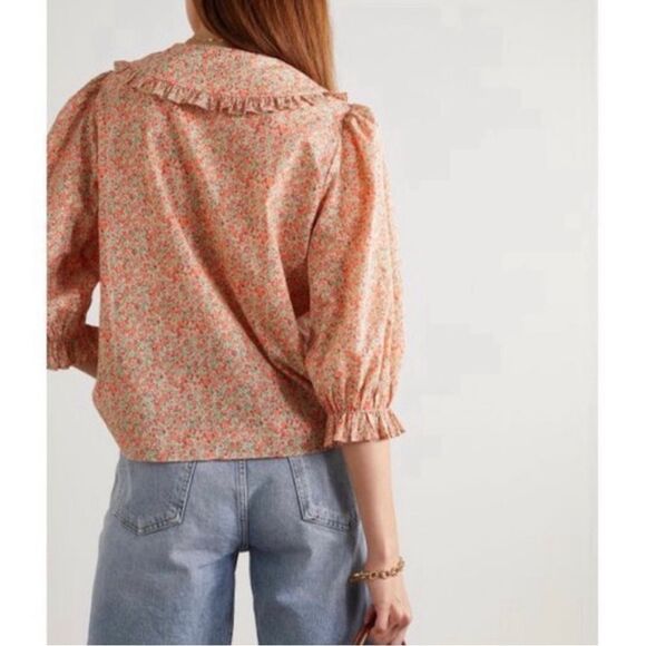 New RIXO London Blouse Peter Pan Ruffle Brown Orange Floral Size 6 - Picture 3 of 7